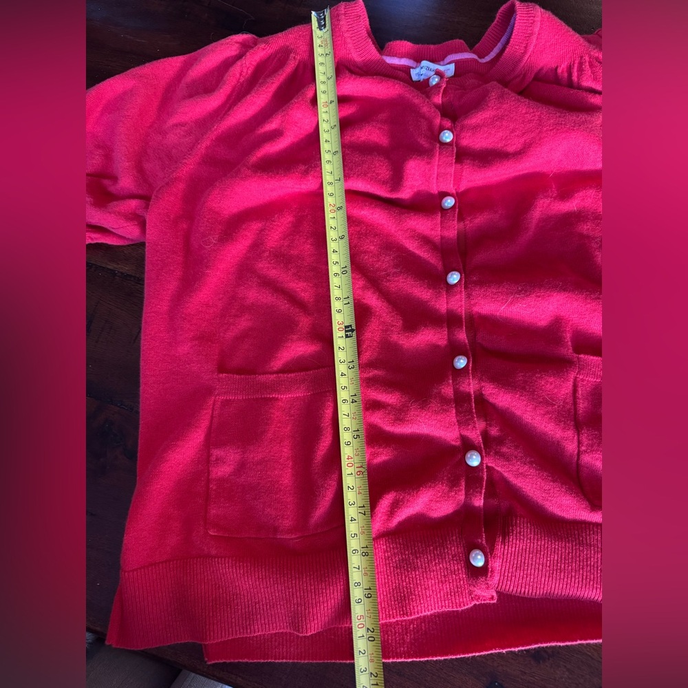 Isaac Mizrahi Live Red Button Front Cardigan L Pearl Buttons Pockets - Picture 6 of 7